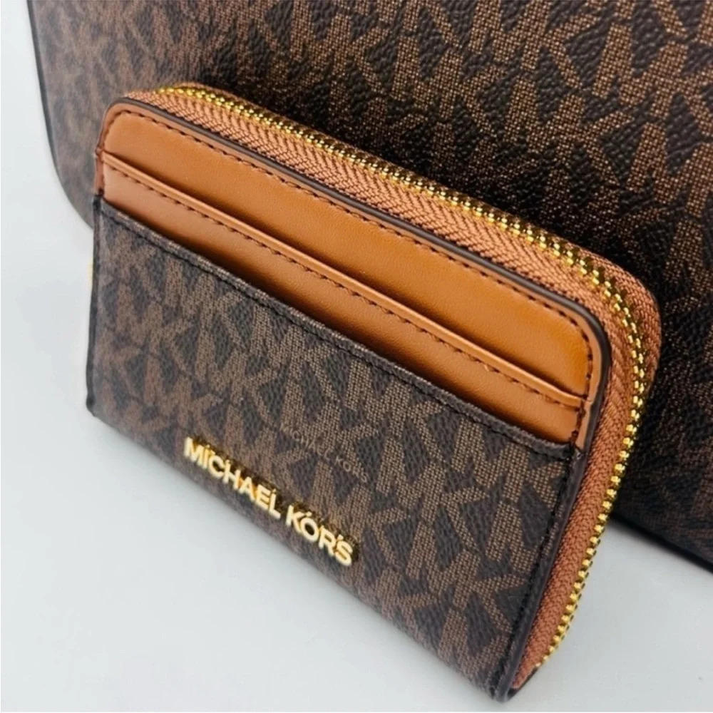 Michael Kors Large EW Crossbody Bag & Jet Set Travel ZA Card Case Wallet Brown - Picture 4 of 11